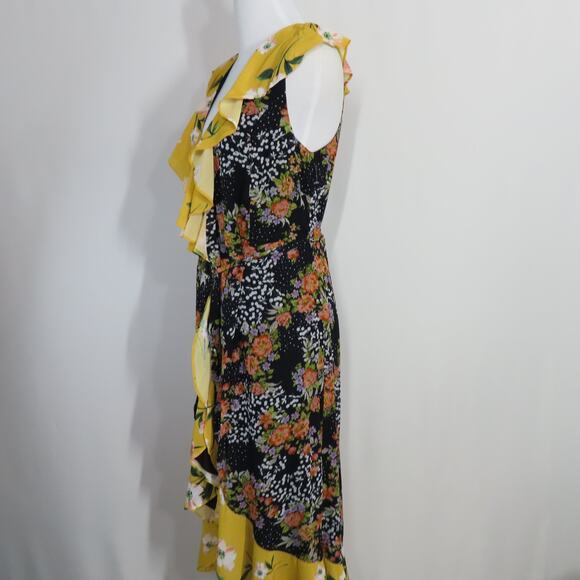 Yumi Kim Black Midnight Magic Nantucket Wrap Dress with Yellow Ruffle Hem Small - Picture 3 of 9